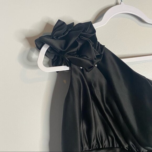 Gunne Sax Jessica McClintock Black Ruched One Shoulder Dress - Picture 2 of 6